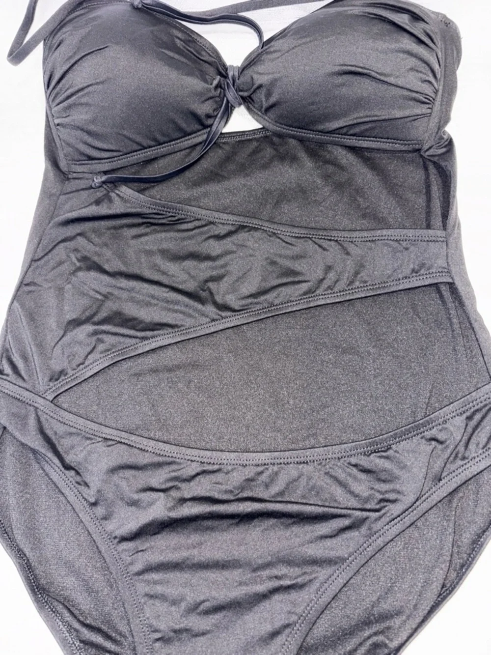 ana Swimsuit One Piece Black Cutout Monokini 12 EUC